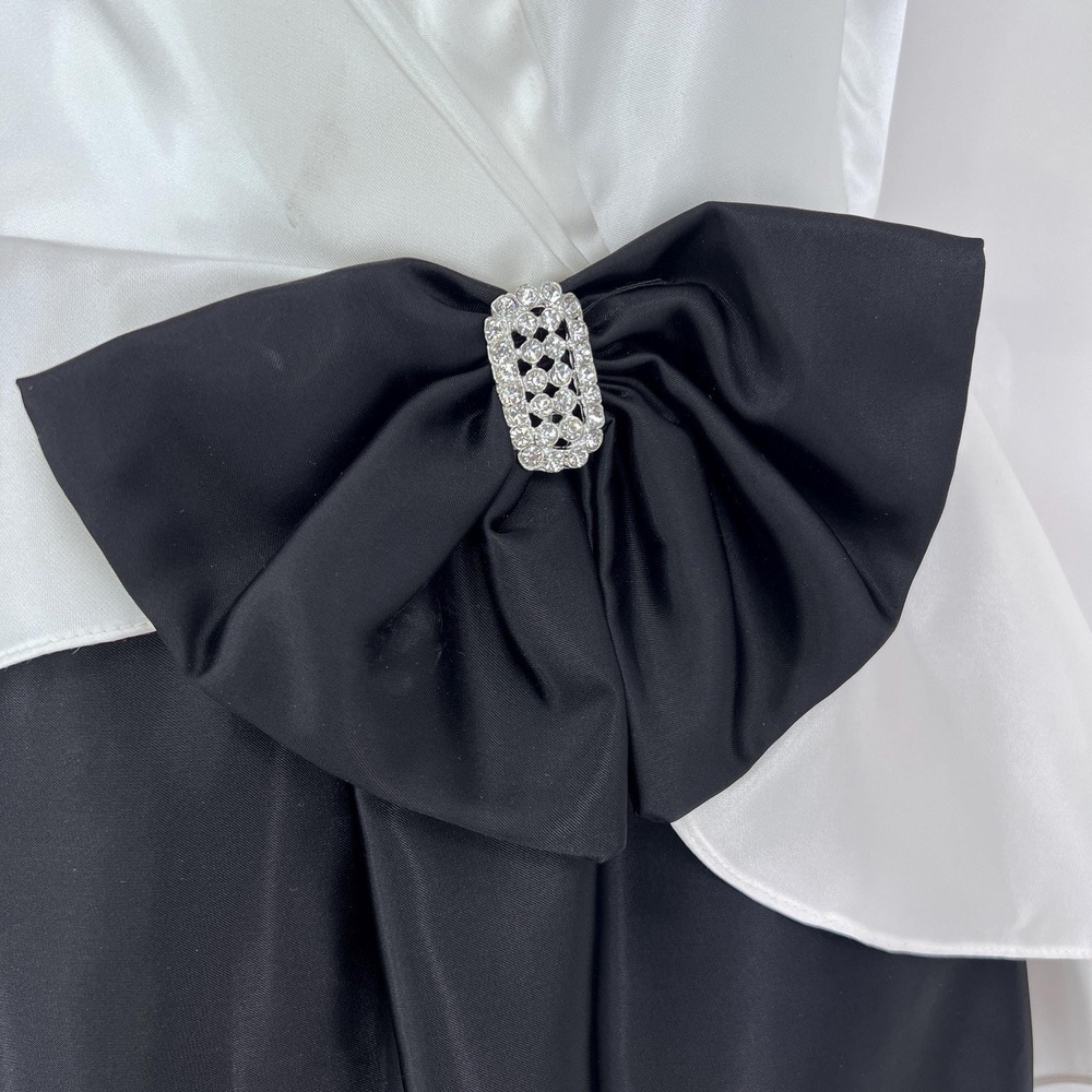 vintage 80s prom dress black and white bow 1980s - Picture 2 of 8